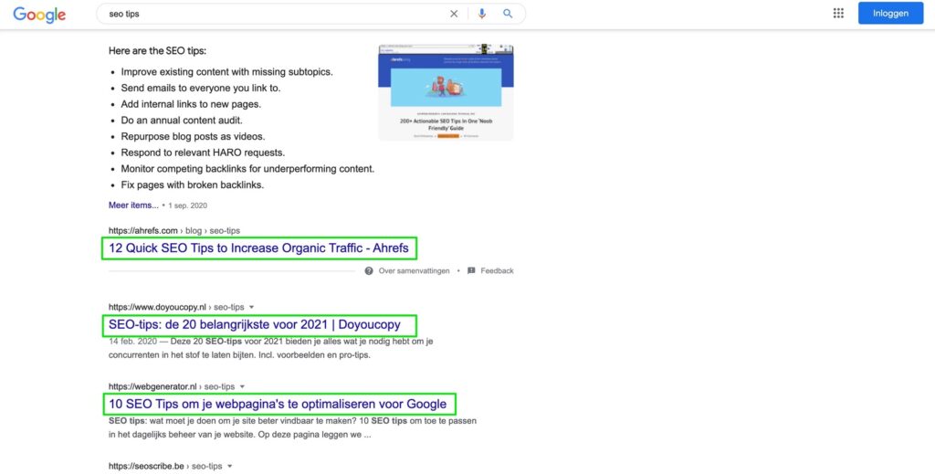 SEO tips - Google search